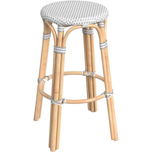 Tobias Round Rattan 30" Bar Stool in White and Gray Dot