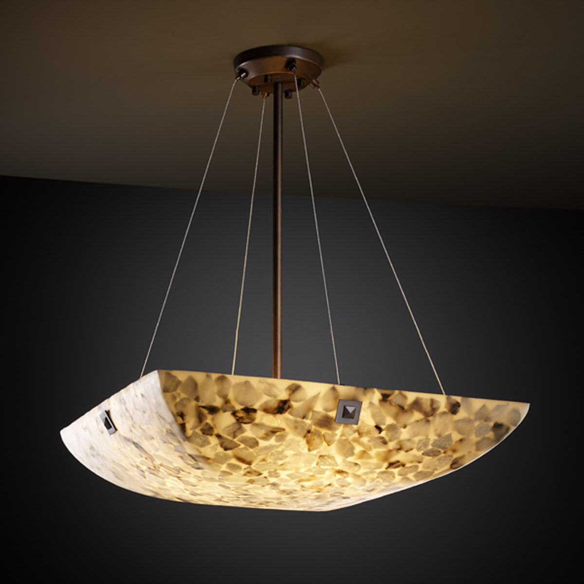 Alabaster Rocks LED 21 inch Dark Bronze Pendant Ceiling Light in 3000 Lm LED, Large Square with Point, Square Bowl