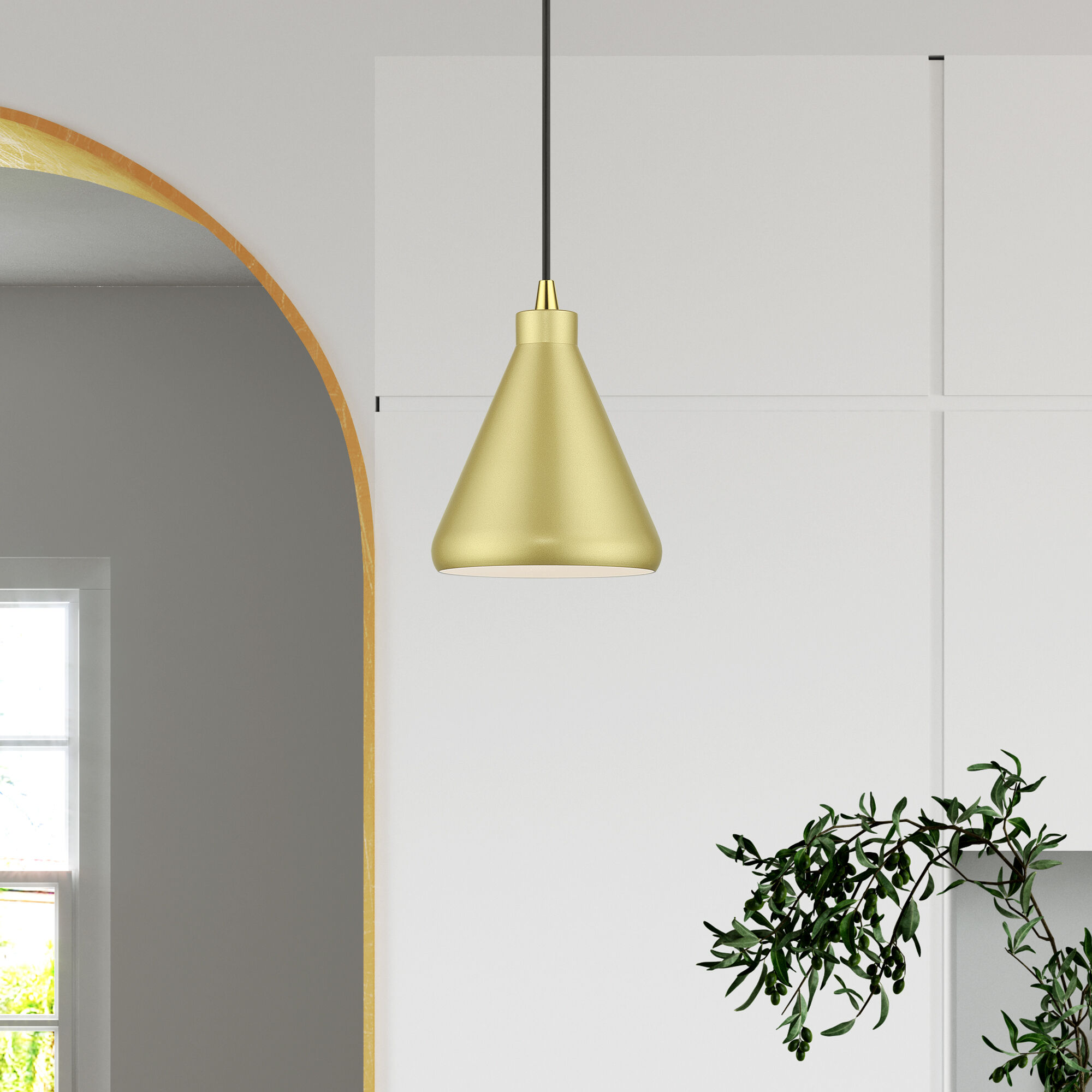Geneva 1 Light 7 inch Soft Gold with Polished Brass Accents Mini Pendant Ceiling Light