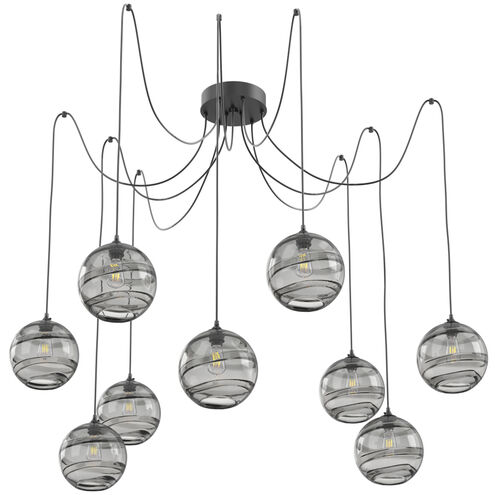 Terra 9 Light 18 inch Matte Black Swag Multi-Pendant Ceiling Light in Smoke Optic