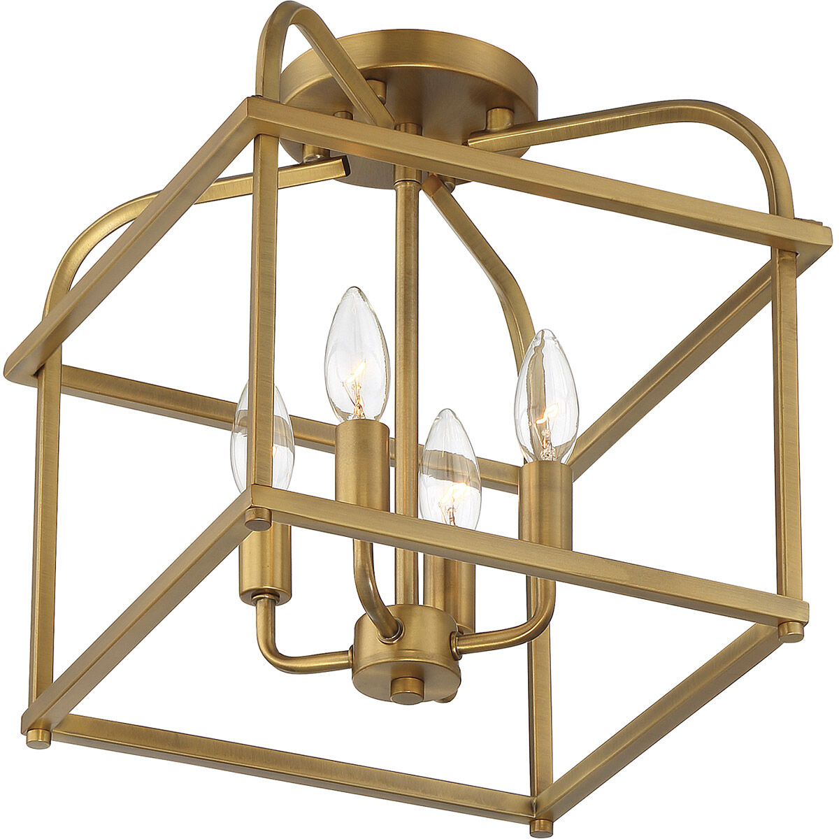 Transitional 4 Light 12 inch Natural Brass Semi-Flush Ceiling Light