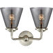 Nouveau Small Cone LED 14 inch Brushed Satin Nickel Bath Vanity Light Wall Light in Plated Smoke Glass, Nouveau