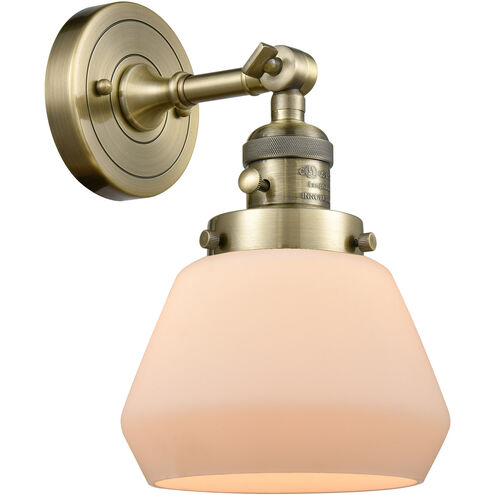 Franklin Restoration Fulton 1 Light 7 inch Antique Brass Sconce Wall Light in Matte White Glass, Franklin Restoration
