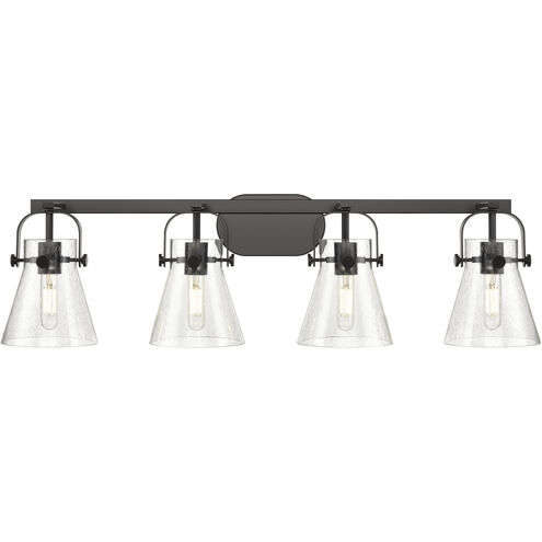Pilaster II Cone 4 Light 36.5 inch Matte Black Bath Vanity Light Wall Light in Seedy Glass