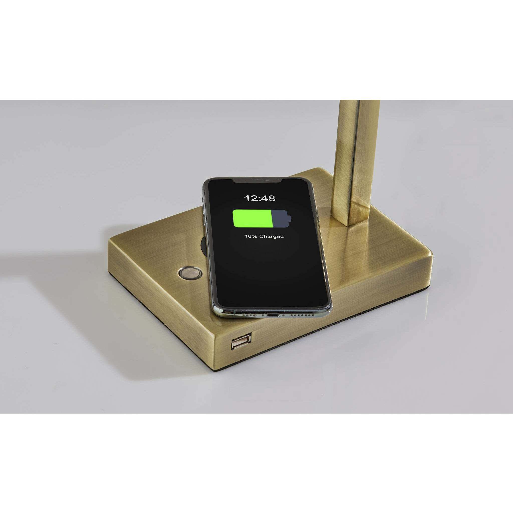 Aidan 16 inch 6.00 watt Antique Brass Wireless Charging Desk Lamp Portable Light, with AdessoCharge 