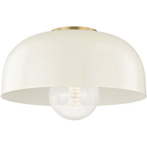 Avery 1 Light 14 inch Aged Brass Semi Flush Ceiling Light in Cream Metal