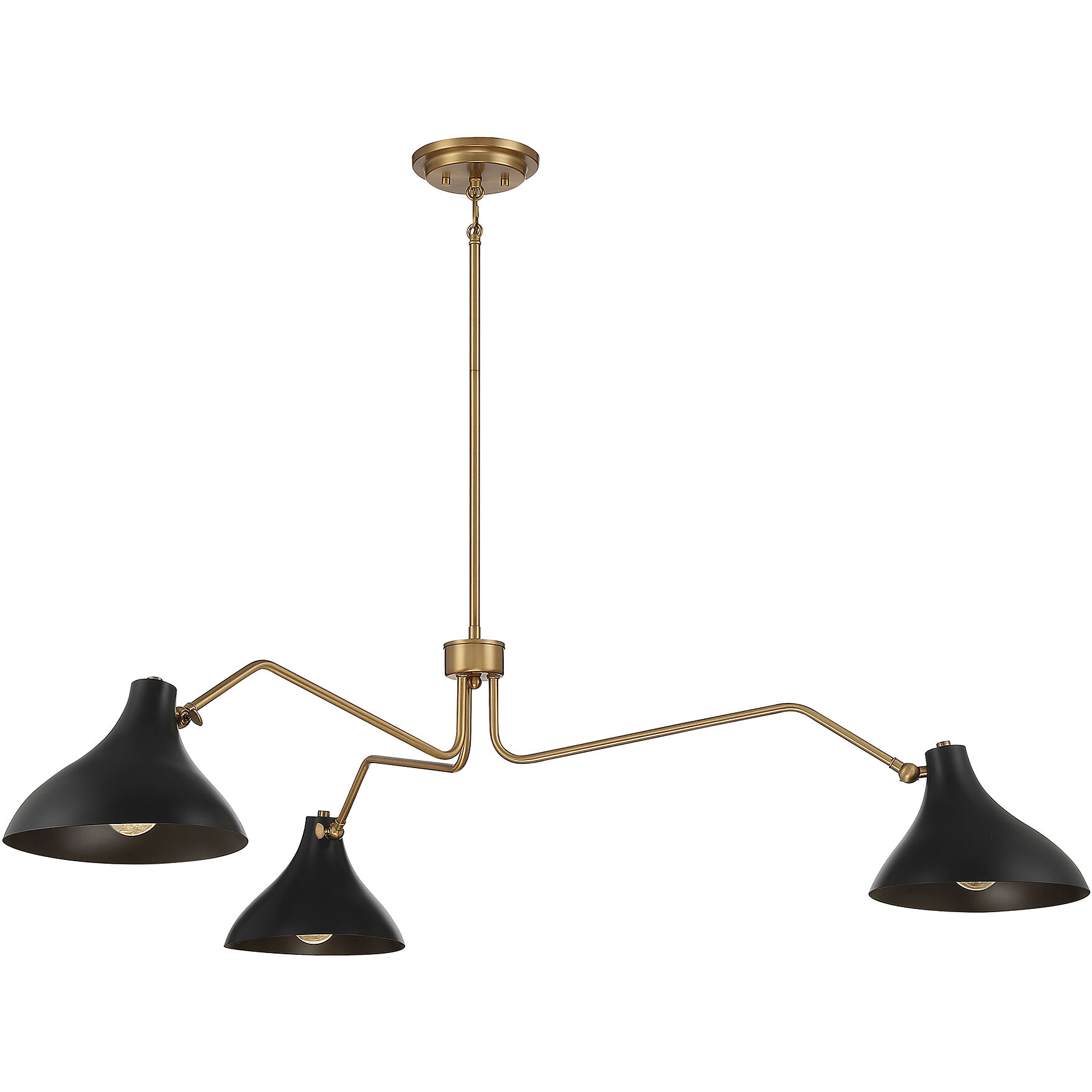 Vintage 3 Light 48 inch Matte Black with Natural Brass Pendant Ceiling Light