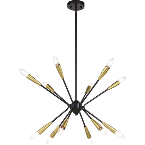 Ellis 12 Light 25.25 inch Matte Black and Satin Brass Pendant Ceiling Light