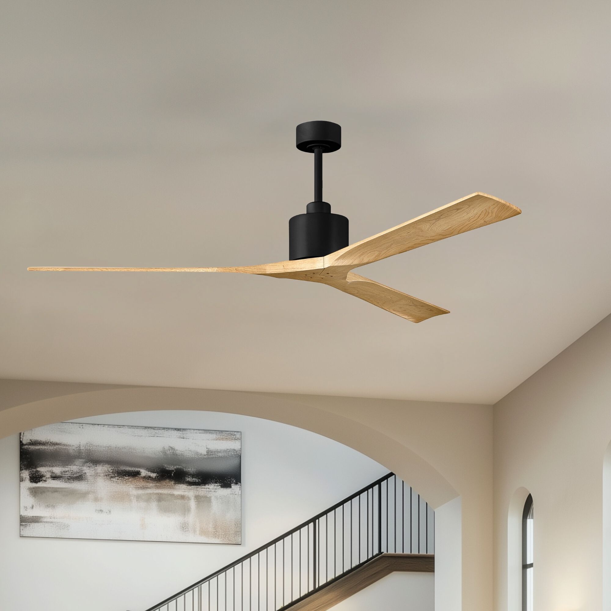 Atlas Nan XL 72 inch Matte Black with Light Maple Tone Blades Ceiling Fan