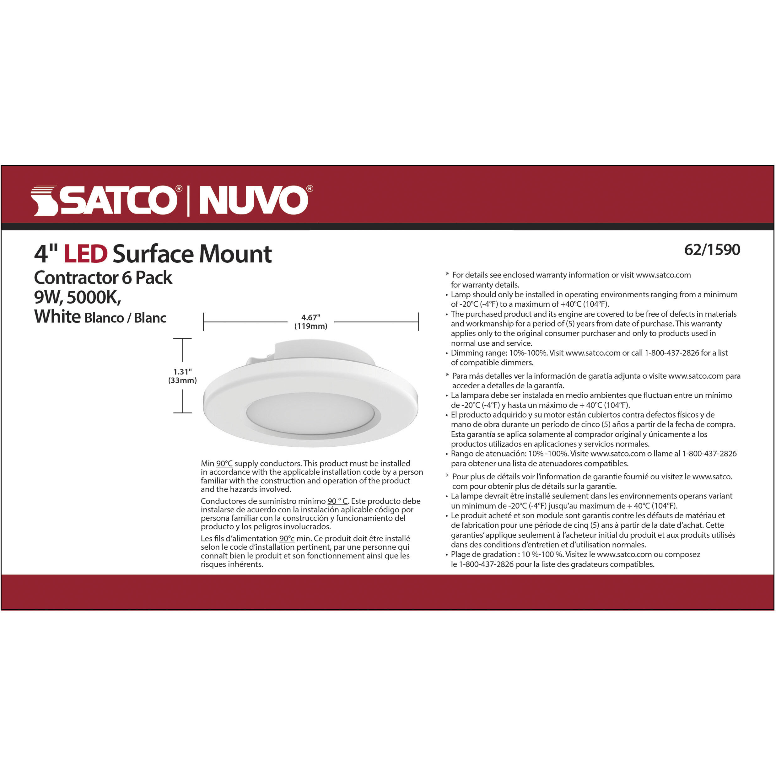 ColorQuick LED 5 inch White Close-to-Ceiling Ceiling Light, Edge Lit