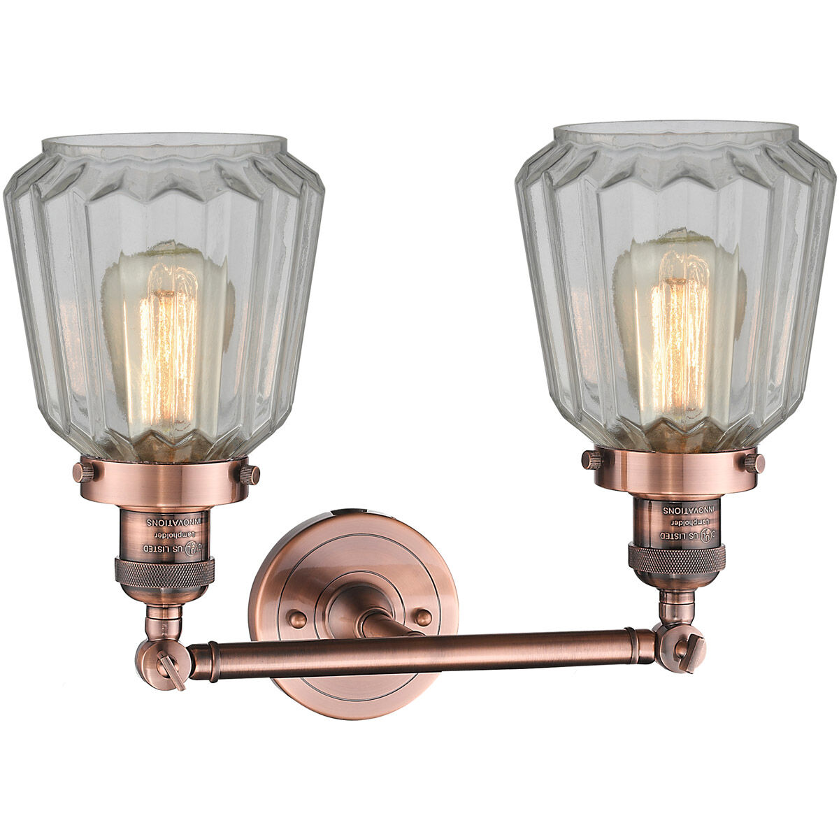Franklin Restoration Chatham 2 Light 16 inch Antique Copper Bath Vanity Light Wall Light in Clear Glass, Franklin Restoration