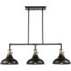 Metro 3 Light 38.25 inch Black Antique Brass Island Light Ceiling Light