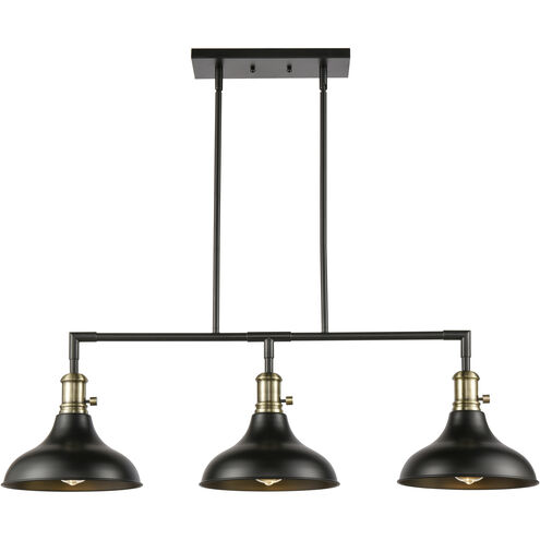 Metro 3 Light 38.25 inch Black Antique Brass Island Light Ceiling Light