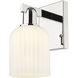Downtown Urban Bridal Veil Armed Sconce Wall Light in Polished Nickel, Gloss White Glass