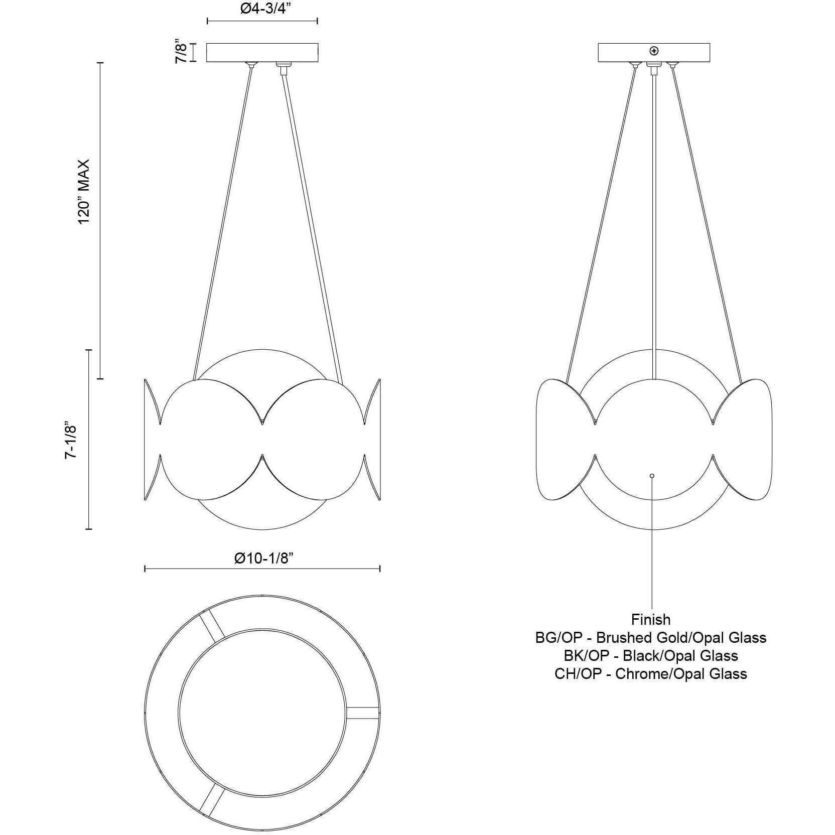 Ciel 1 Light 10.13 inch Black/Opal Glass Chandelier Ceiling Light