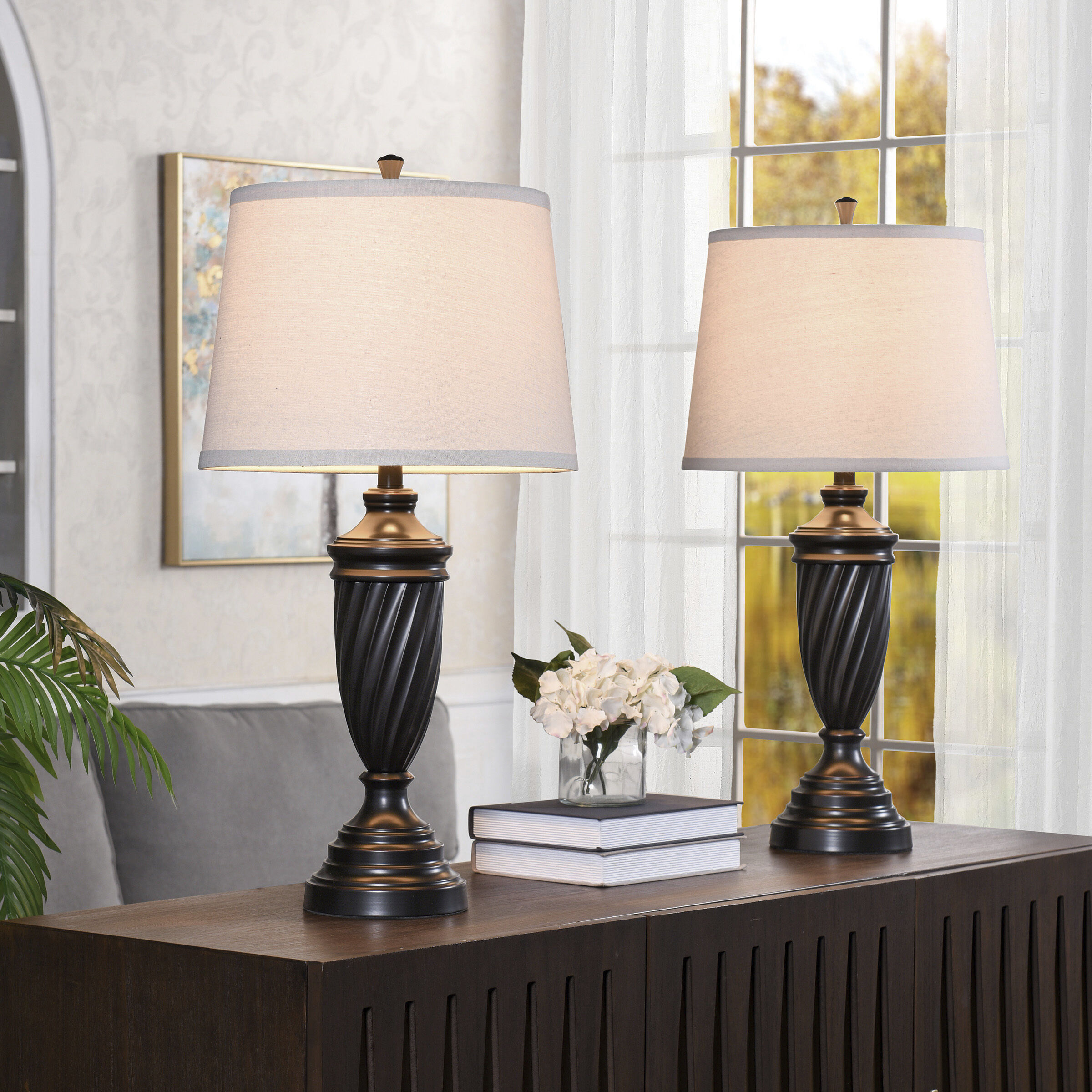 Signature 3 inch 100 watt Bronze Wood Table Lamp Portable Light