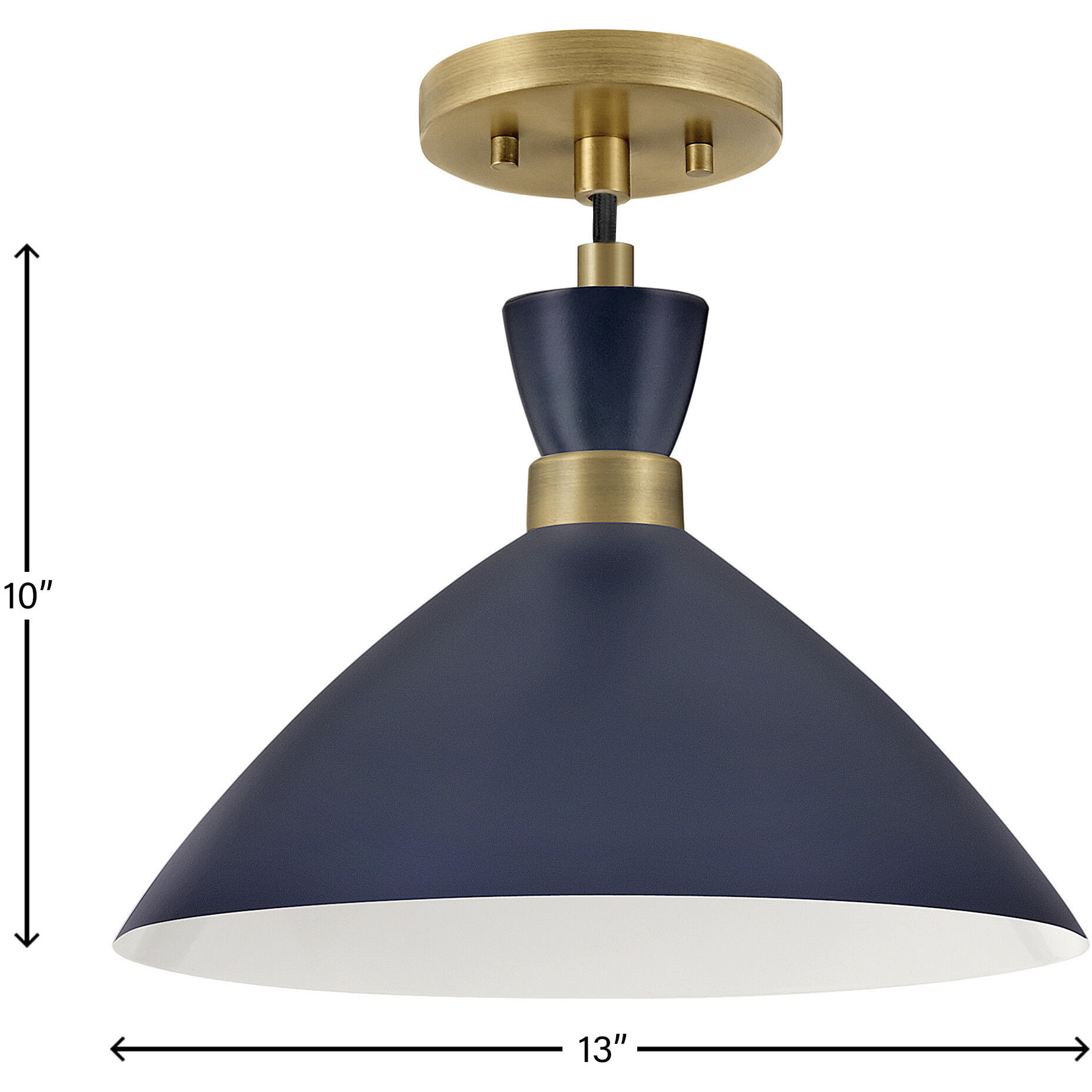 Simon LED 13 inch Matte Navy with Heritage Brass accents Pendant Ceiling Light, Semi-Flush Mount