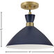 Simon LED 13 inch Matte Navy with Heritage Brass accents Pendant Ceiling Light, Semi-Flush Mount