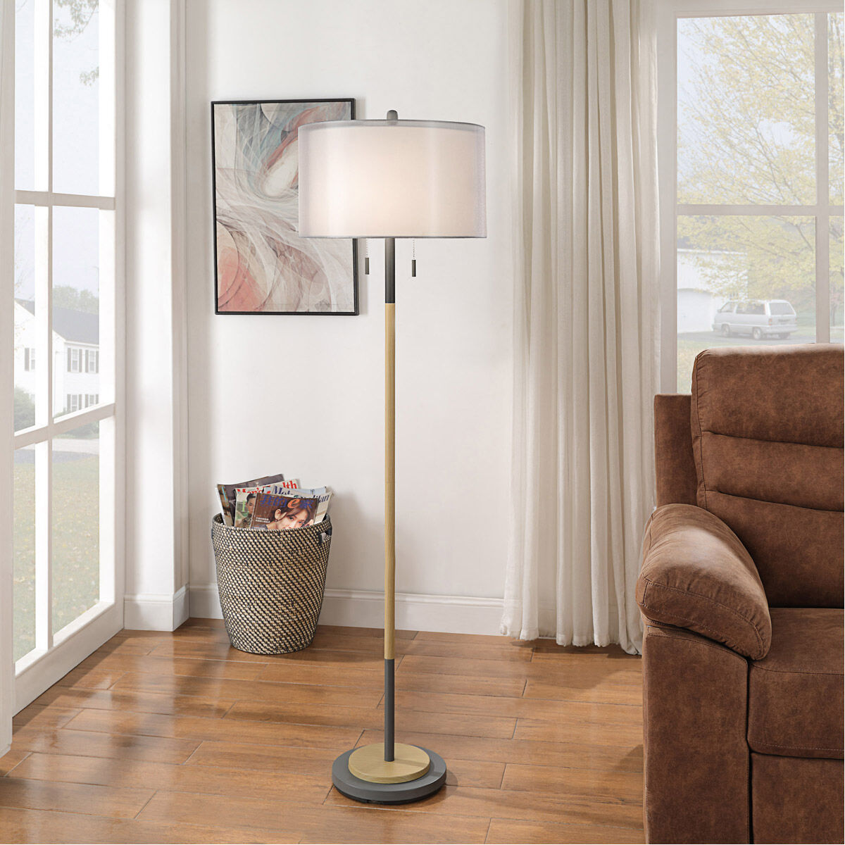 Lari Dual Finish Floor Lamp with Drum Shade Black Stylecraft