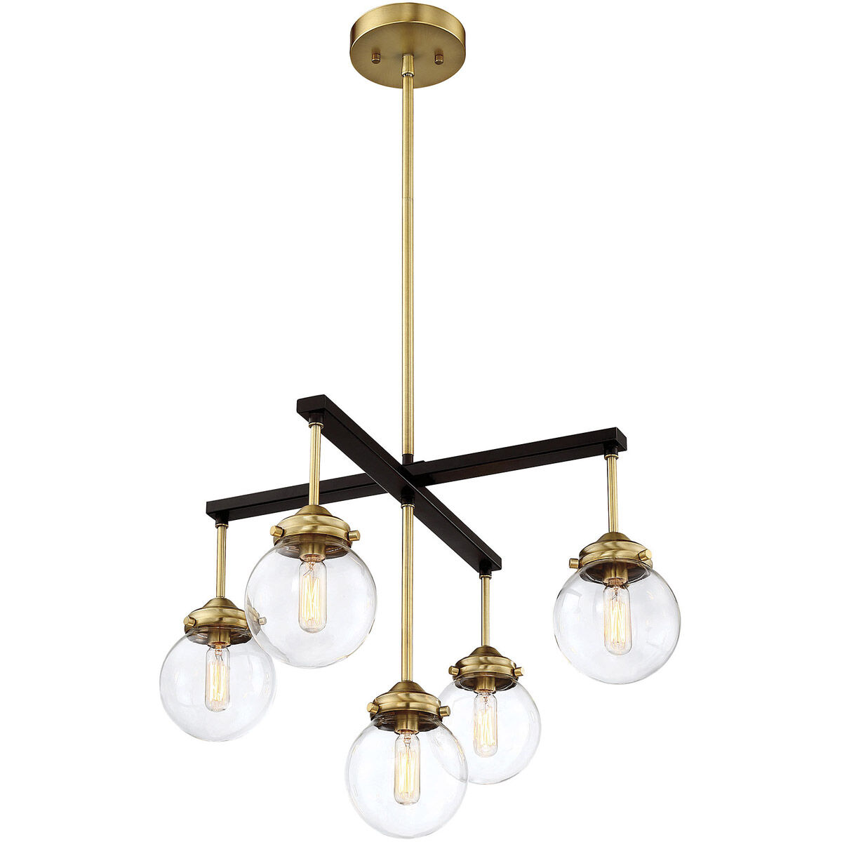 Mid-Century Modern 5 Light 22 inch Oil Rubbed Bronze with Natural Brass Chandelier Ceiling Light
