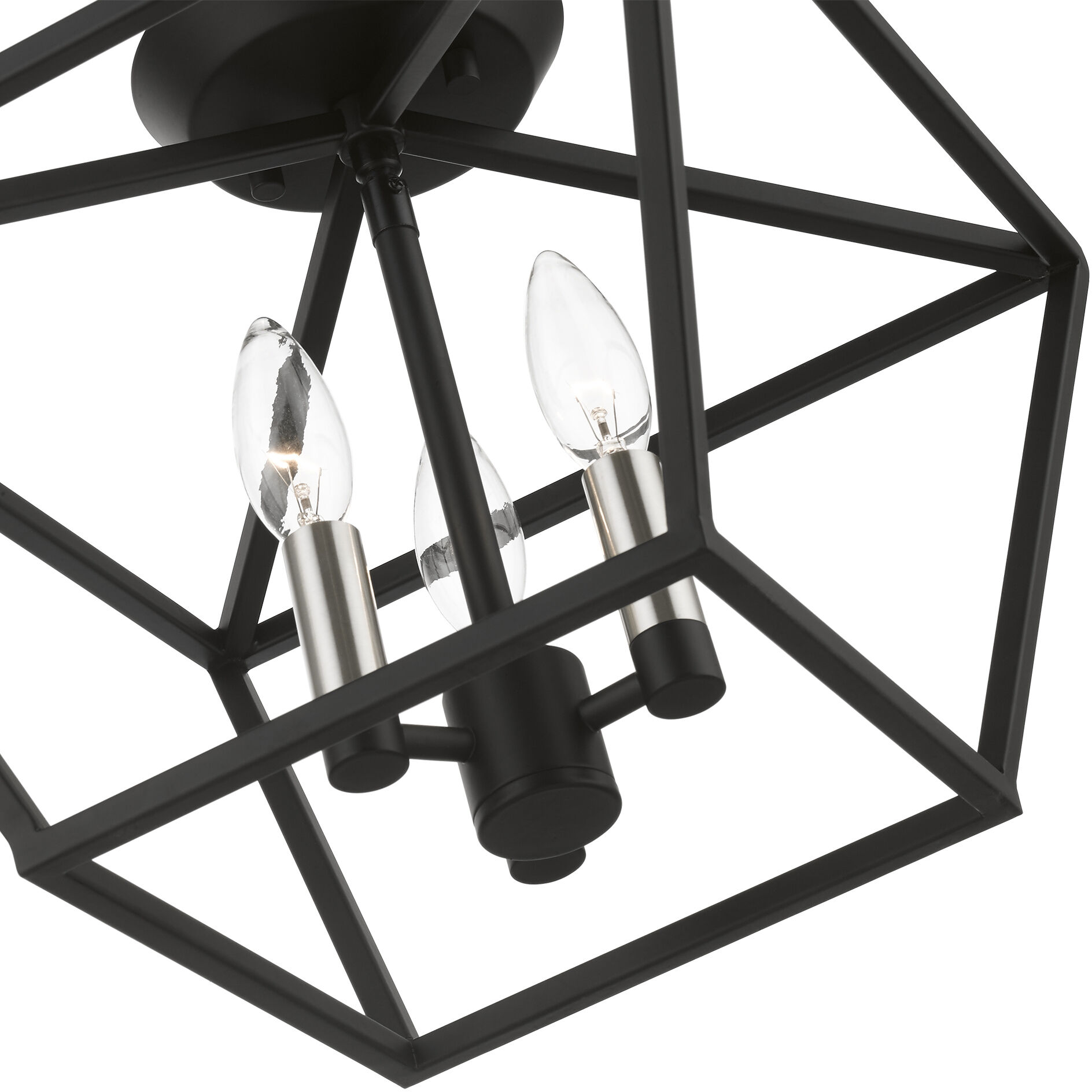 Devone 3 Light 13 inch Black with Brushed Nickel Accents Semi-Flush Ceiling Light, Square