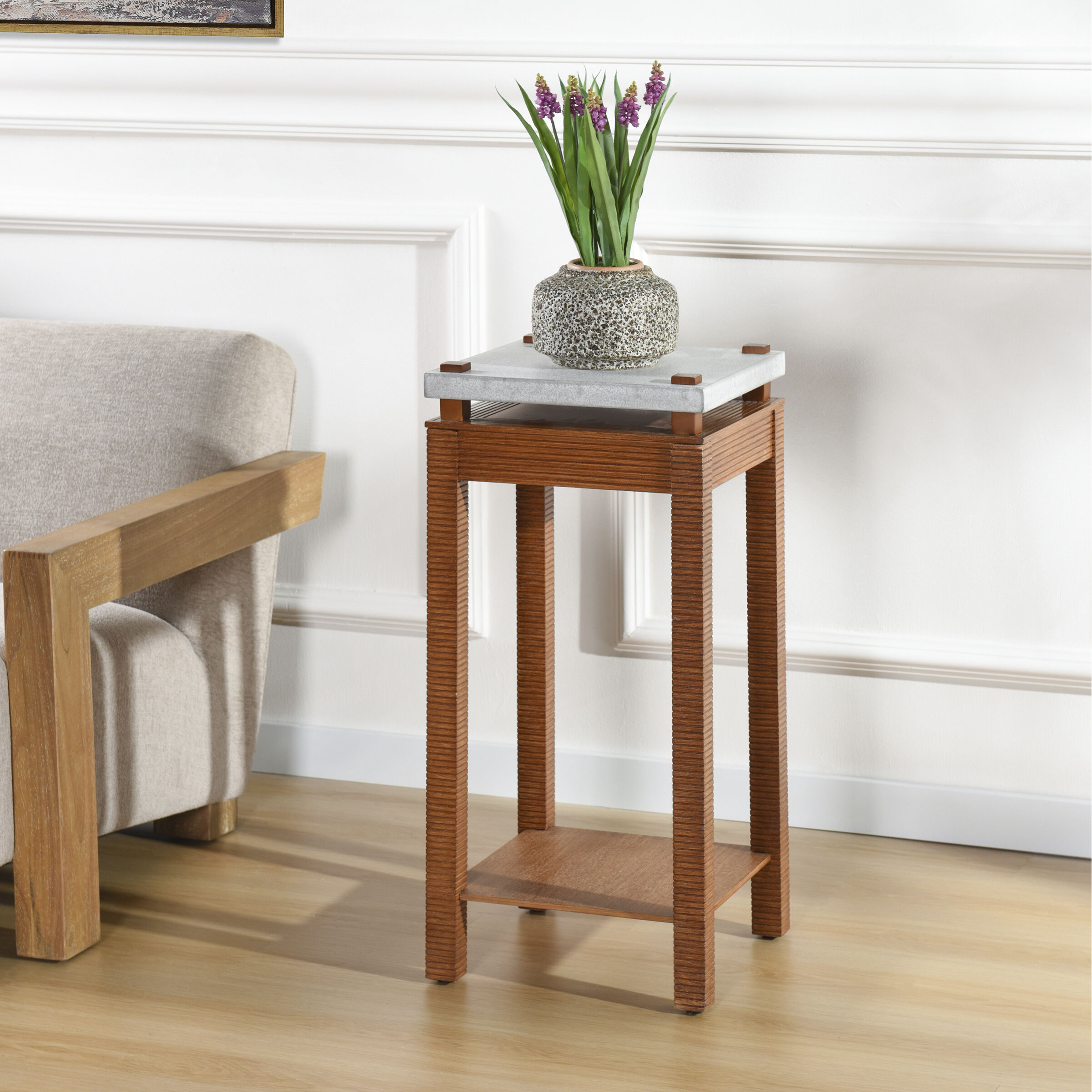 Fern Cement Gray and Zebra Cherry Plant Stand in Cement Gray & Zebra Cherry