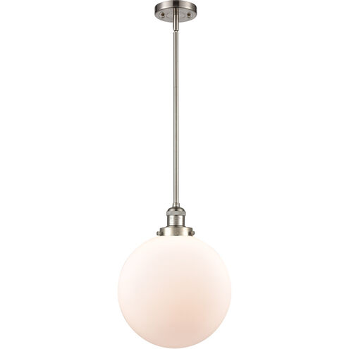 Franklin Restoration XX-Large Beacon LED 12 inch Brushed Satin Nickel Mini Pendant Ceiling Light in Matte White Glass, Franklin Restoration