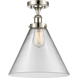 Ballston X-Large Cone LED 8 inch Polished Nickel Semi-Flush Mount Ceiling Light in Clear Glass
