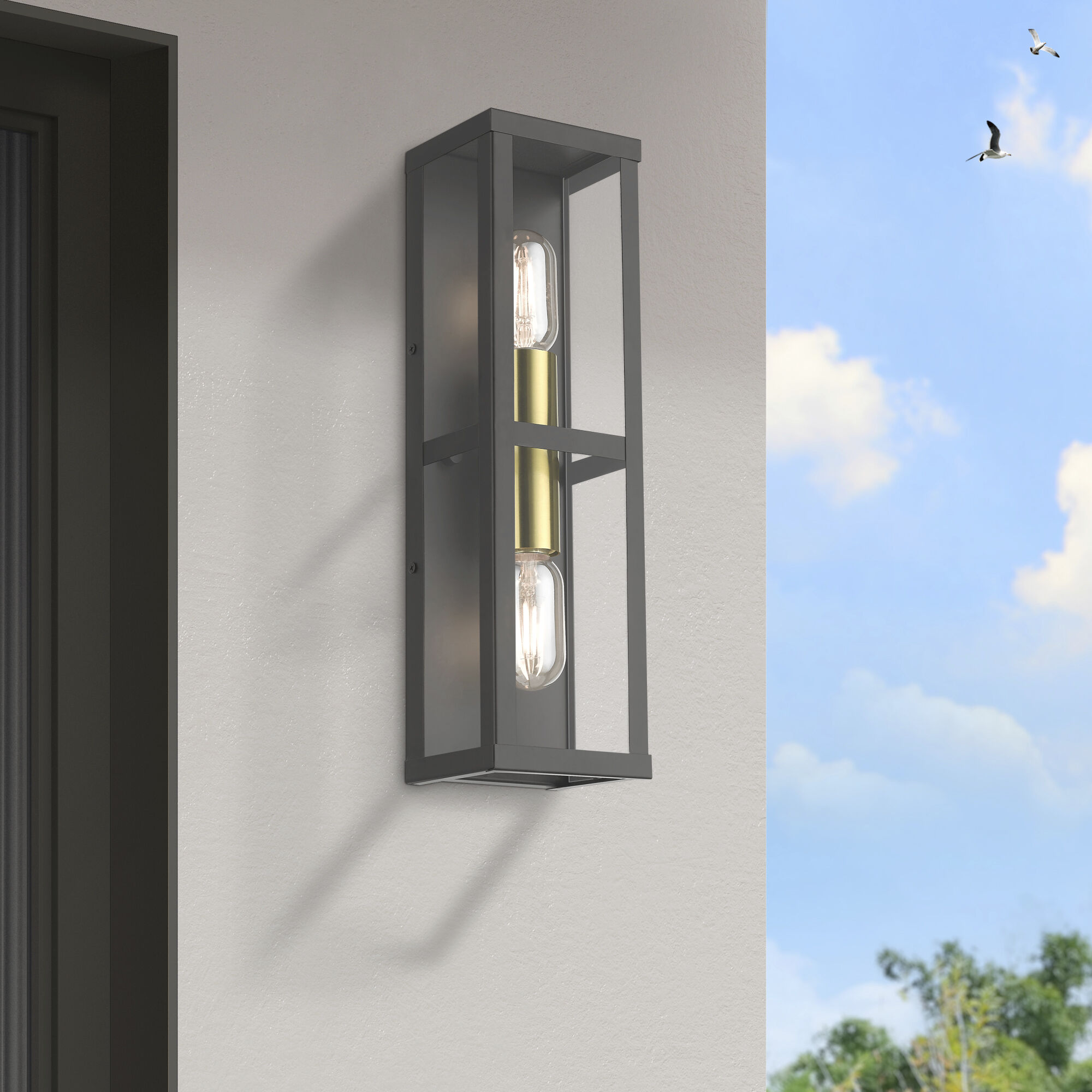 Gaffney 2 Light 16 inch Bronze with Antique Gold Finish Accents Outdoor ADA Wall Lantern