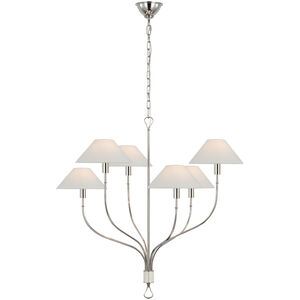 Amber Lewis Griffin LED 36.5 inch Polished Nickel and Parchment Leather Staggered Tail Chandelier Ceiling Light, Large