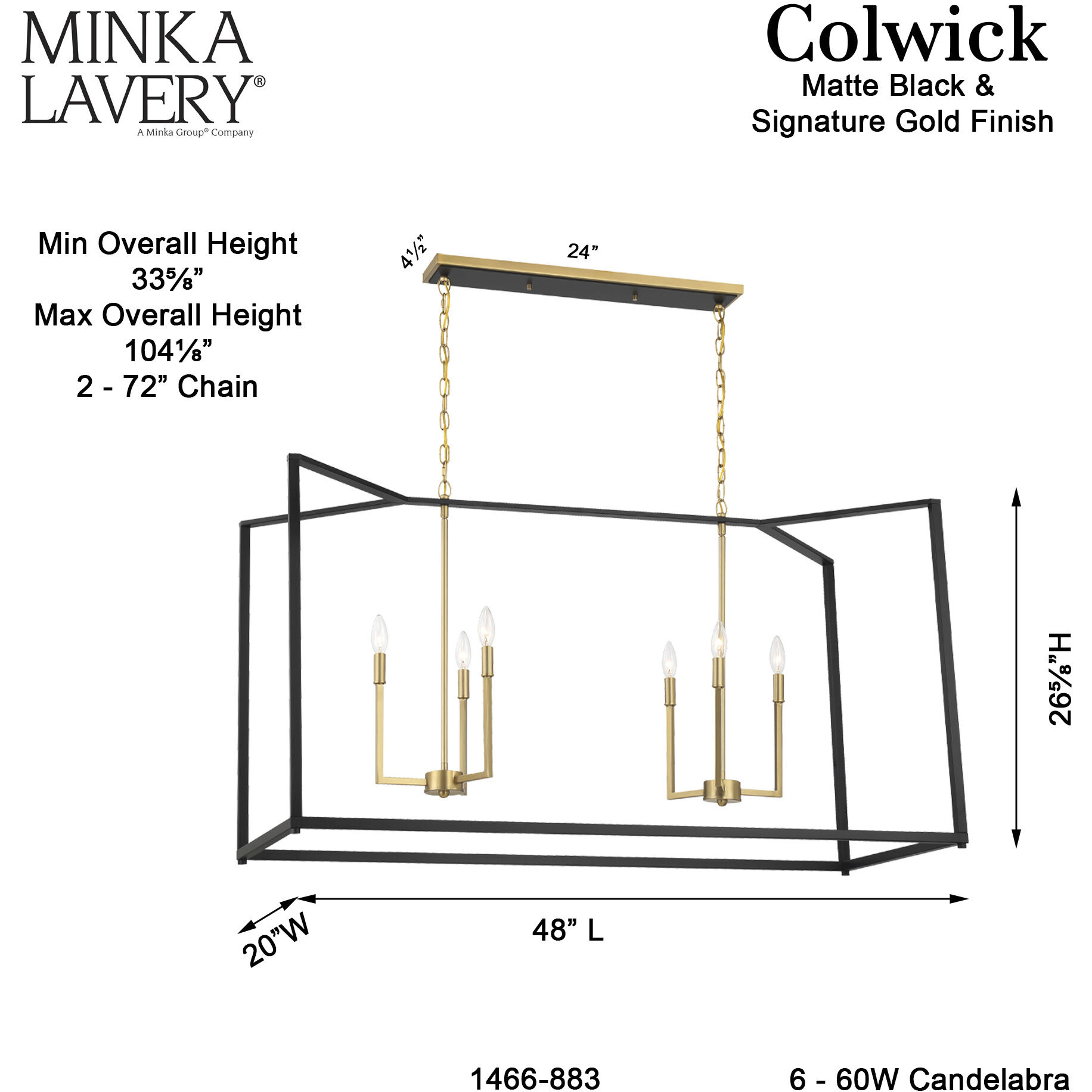 Colwick 6 Light 48 inch Matte Black and Signature Gold Island Chandelier Ceiling Light