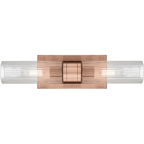 Ballston Urban 2 Light 18 inch Antique Copper Bath Vanity Light Wall Light in Striped Clear Glass