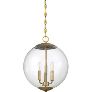 Modern 3 Light 13.75 inch Natural Brass Pendant Ceiling Light