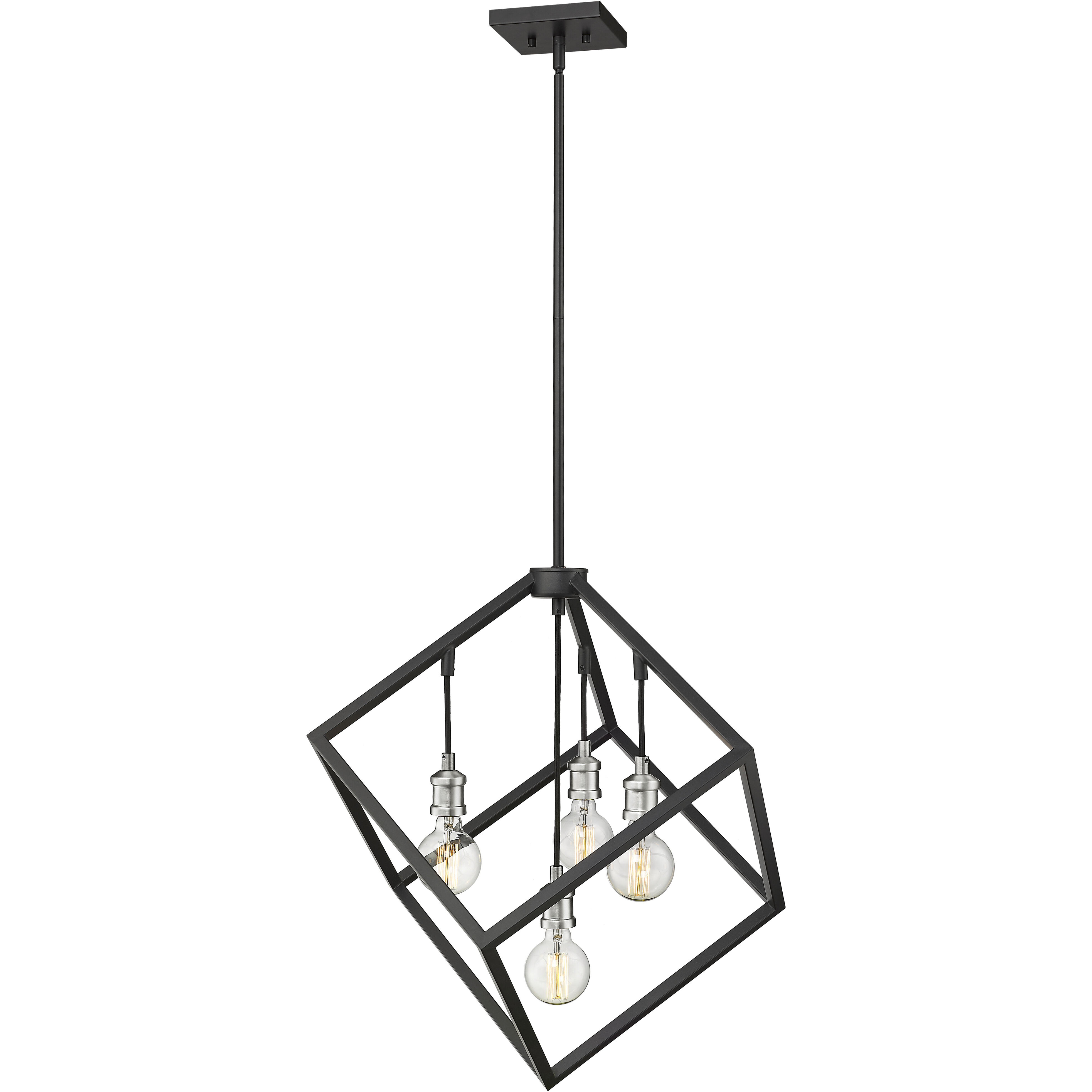 Vertical 4 Light 24 inch Matte Black and Brushed Nickel Chandelier Ceiling Light