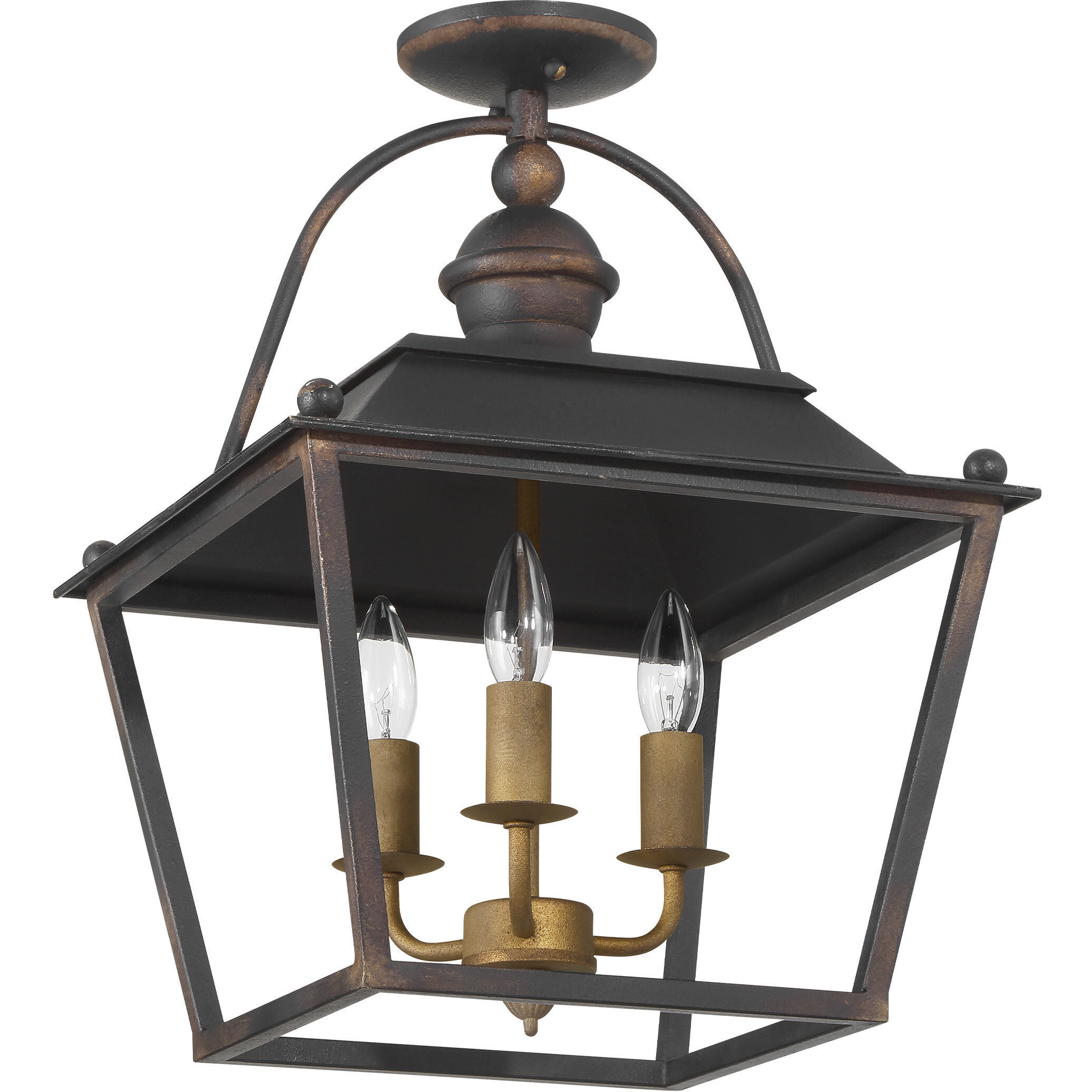 Christoff 3 Light 14 inch Antique Black Iron Semi-Flush Mount Ceiling Light