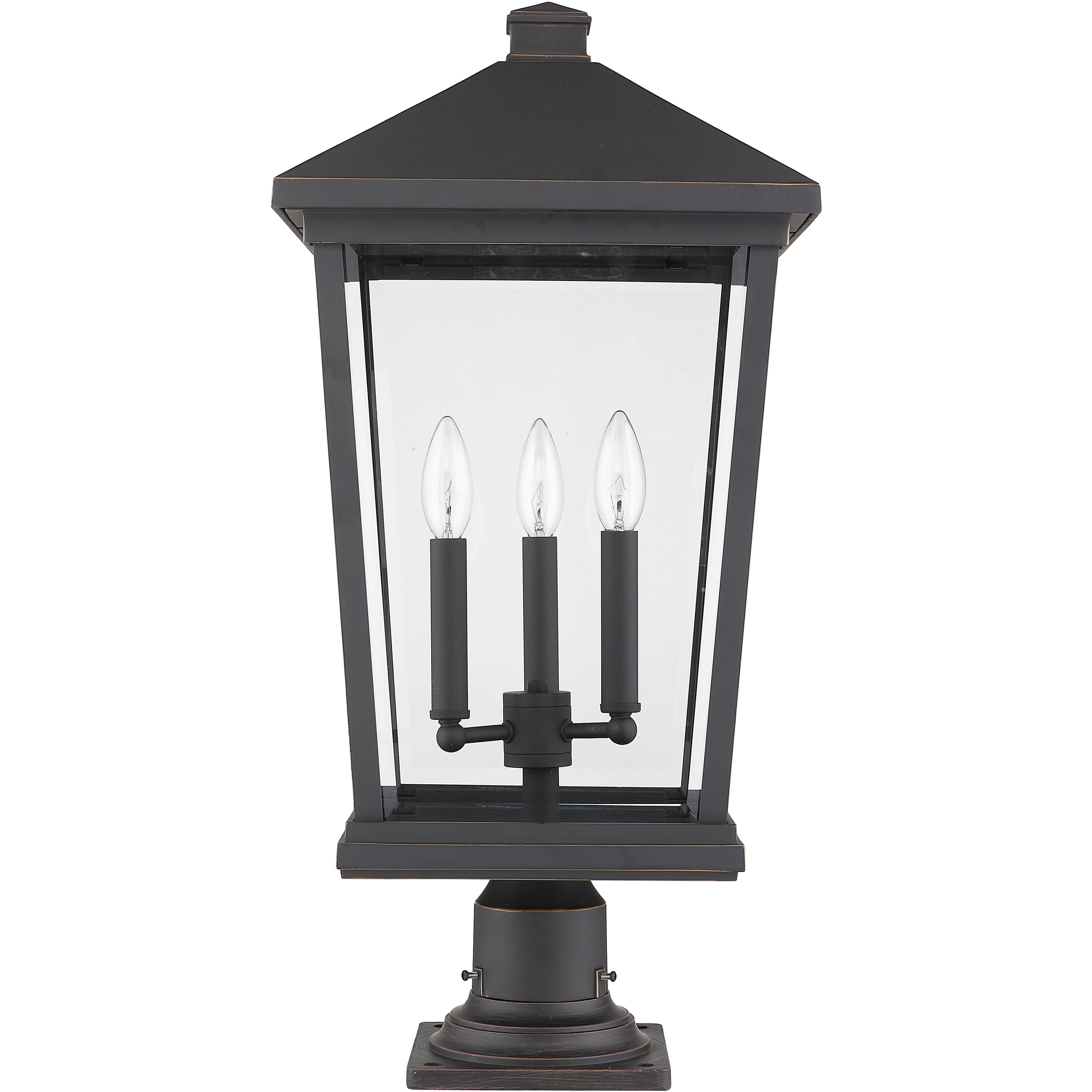 Beacon 3 Light 25.5 inch Oil Rubbed Bronze Outdoor Pier Mounted Fixture in 15.25