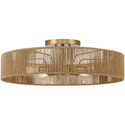 Ashe 5 Light 24 inch Warm Brass and Rope Semi-Flush Ceiling Light