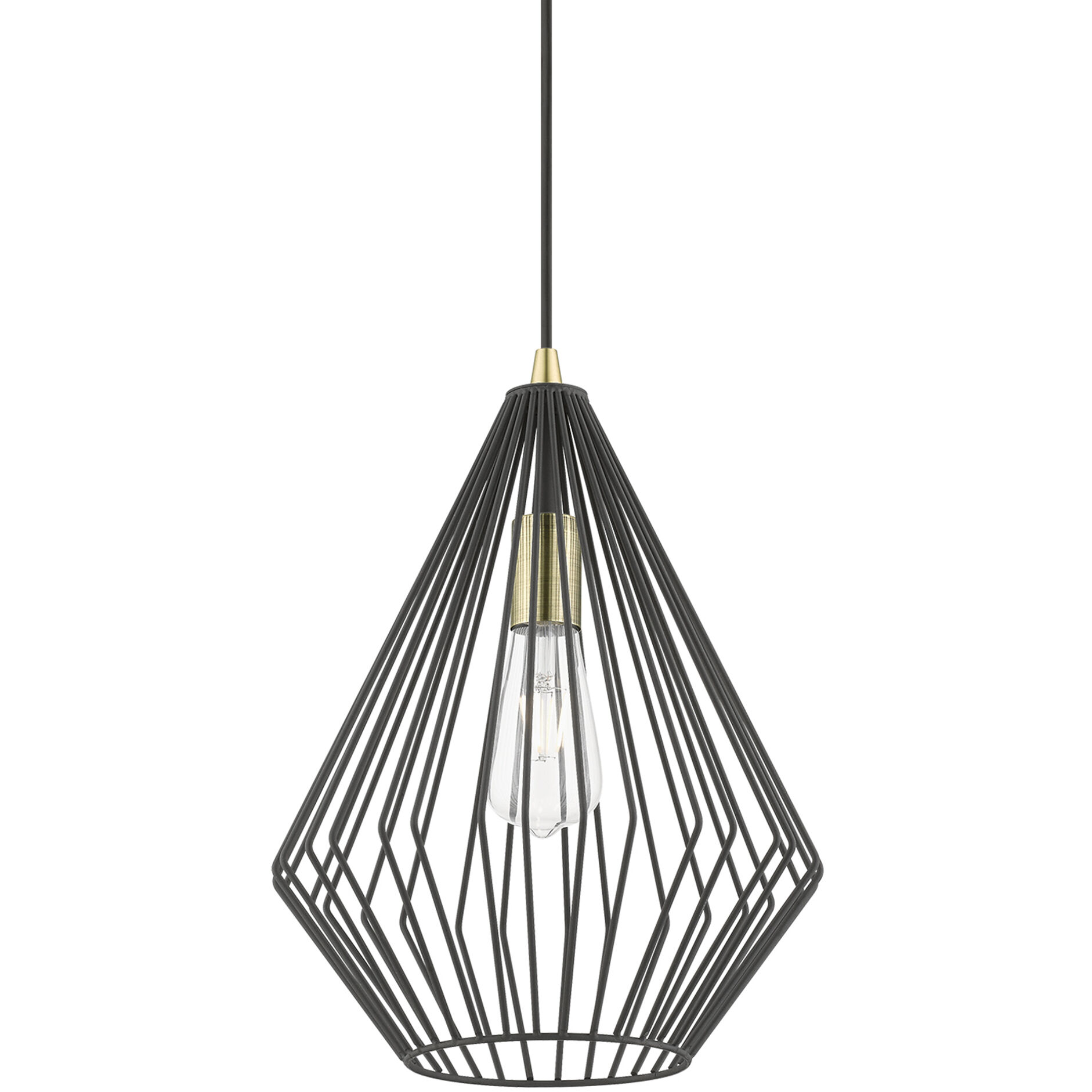 Linz 1 Light 12 inch Textured Black with Antique Brass Accents Pendant Ceiling Light