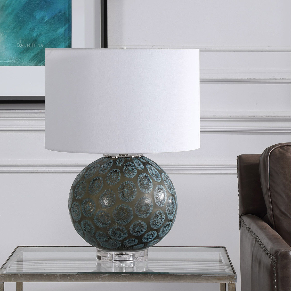Agate 22 inch 150.00 watt Charcoal Translucent Glass with Dark Teal Accents Table Lamp Portable Light