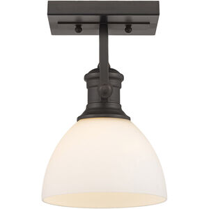 Hines 1 Light 7 inch Rubbed Bronze Semi-flush Ceiling Light in Opal Glass, Damp
