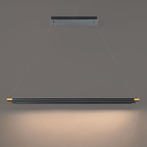 Pavilion 1 Light 44 inch Black/Aged Brass Linear Pendant Ceiling Light, dweLED