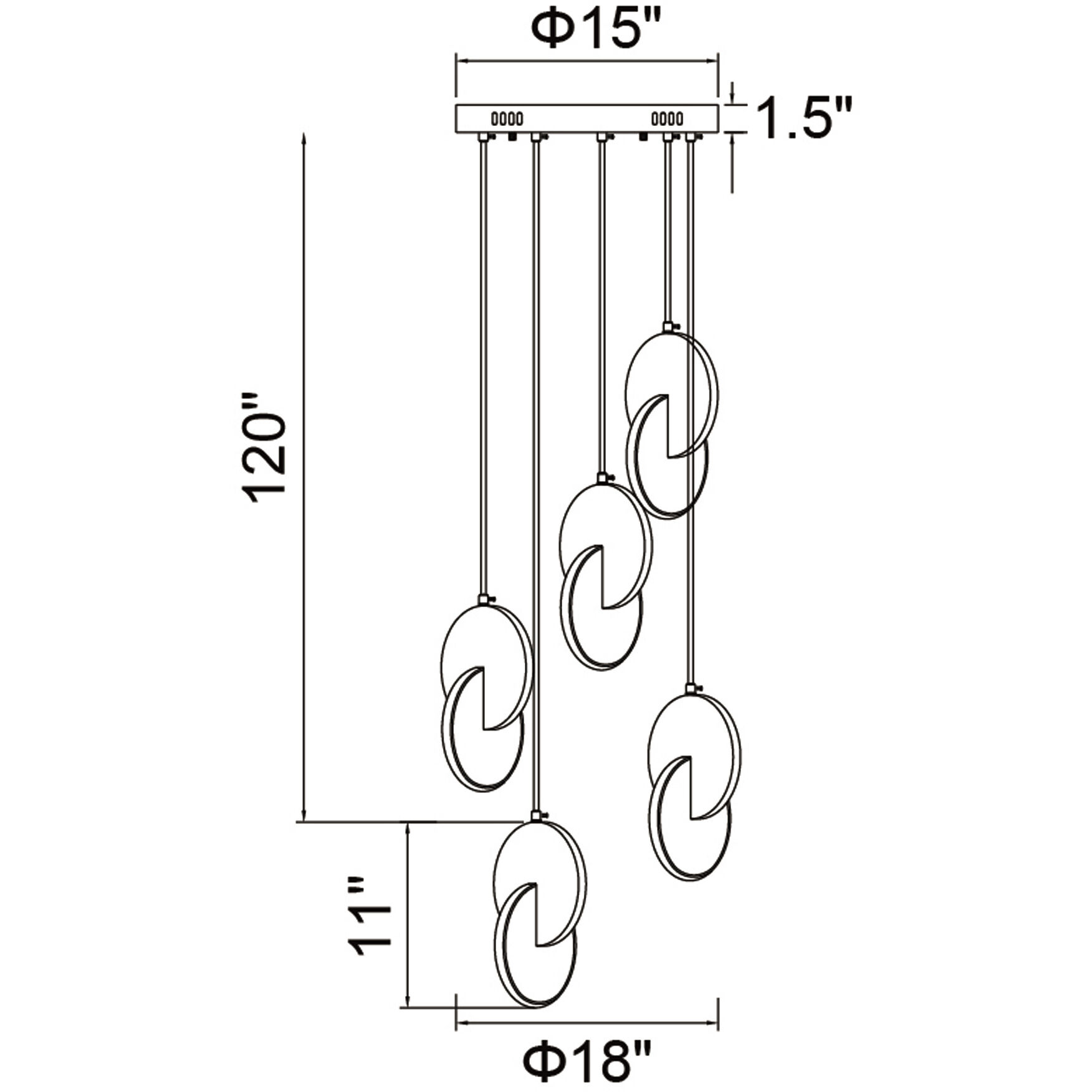 Tranche LED 18 inch Brushed Brass Multi Point Pendant Ceiling Light