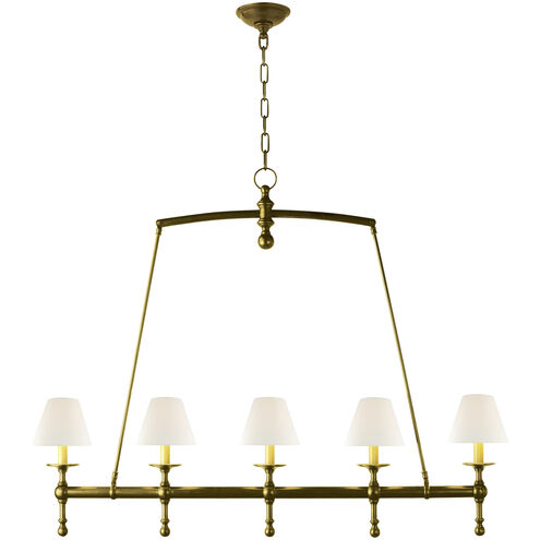 Chapman & Myers Classic2 5 Light 45.25 inch Hand-Rubbed Antique Brass Linear Chandelier Ceiling Light in Linen