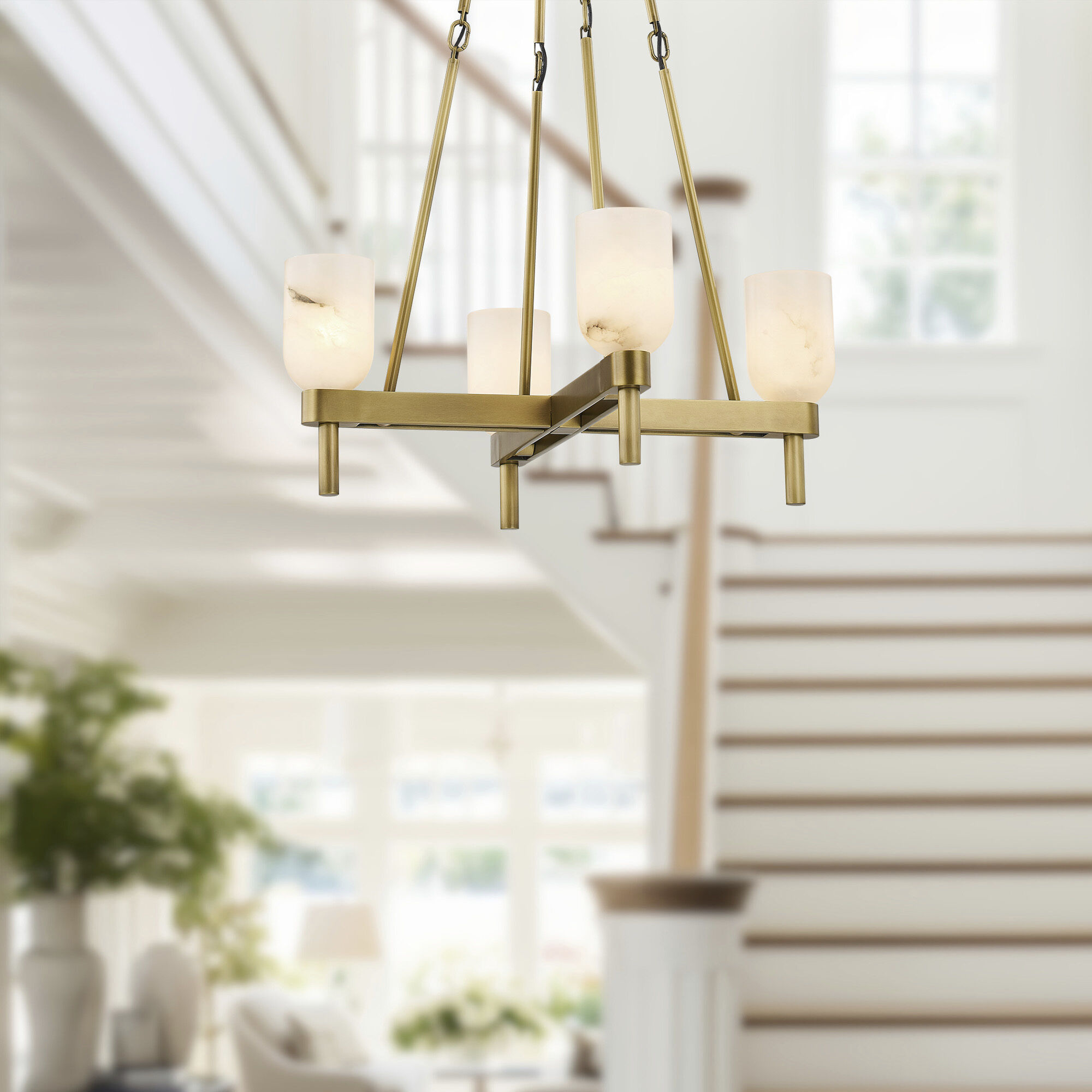 Lucian 4 Light 22 inch Vintage Brass/Alabaster Pendant Ceiling Light in Alabaster Shade