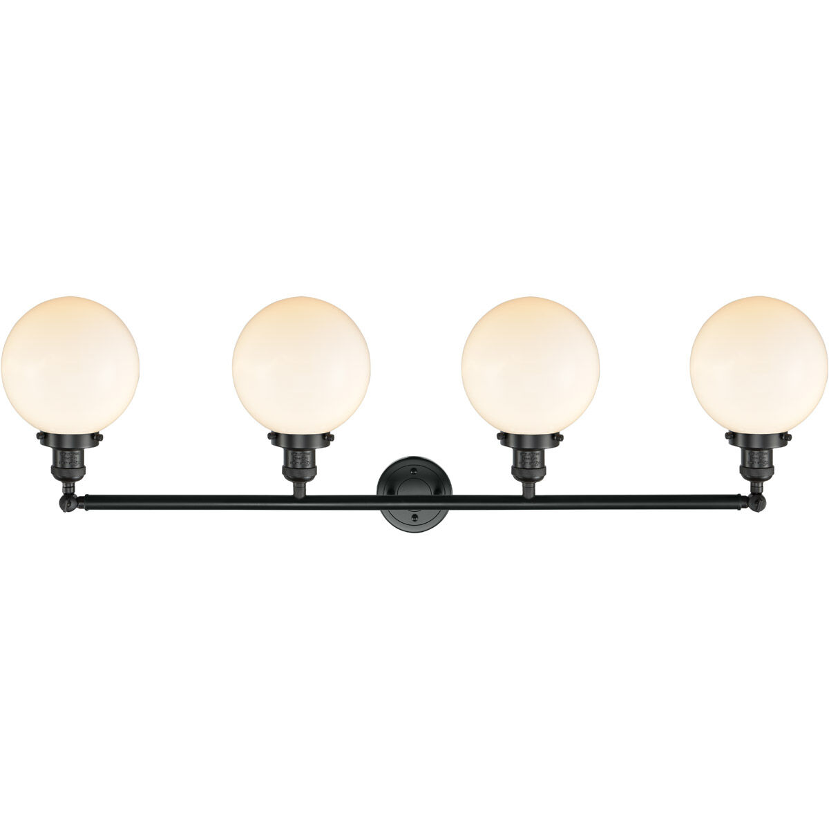Franklin Restoration Large Beacon 4 Light 44 inch Matte Black Bath Vanity Light Wall Light in Matte White Glass, Franklin Restoration