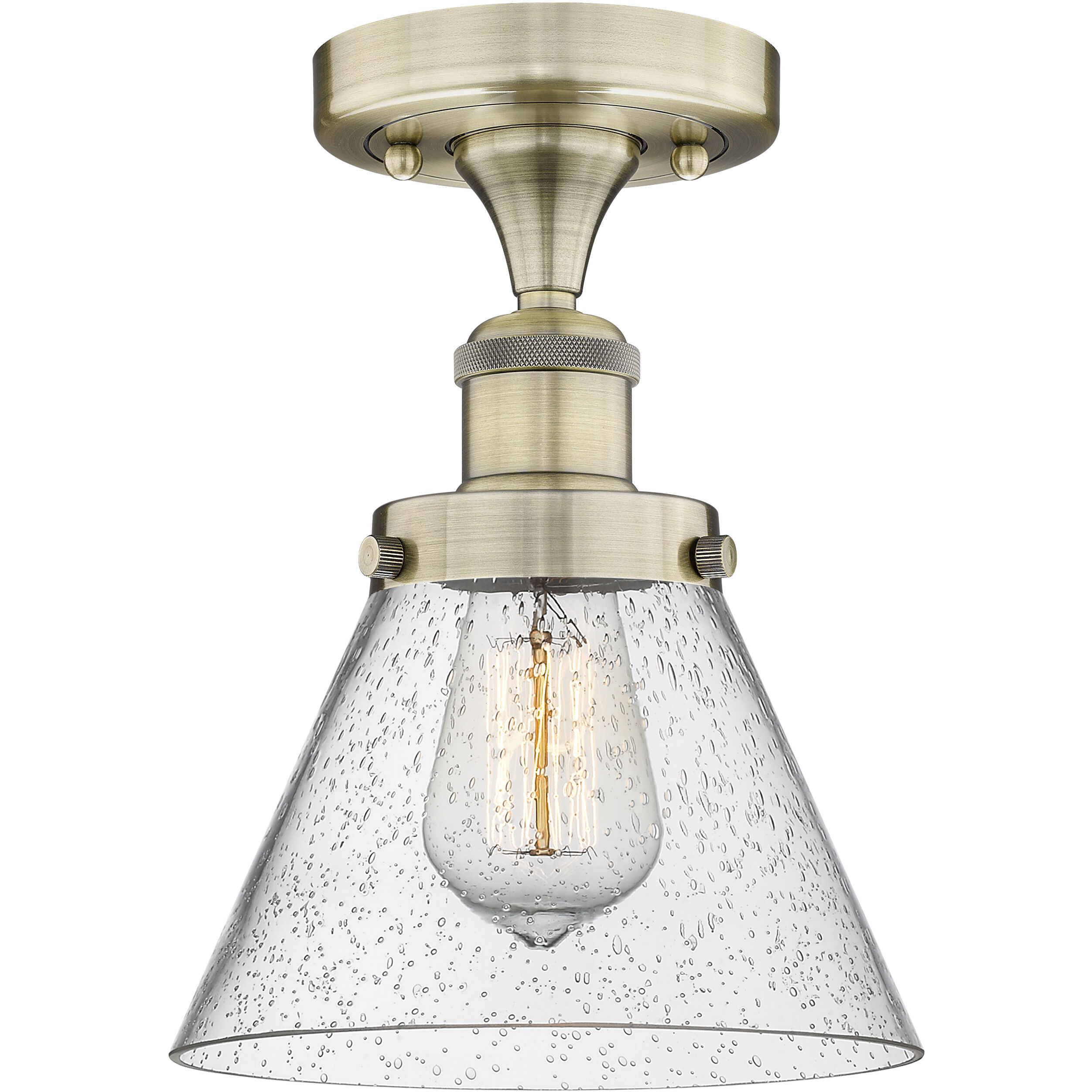 Cone 1 Light 7.75 inch Antique Brass Semi-Flush Mount Ceiling Light