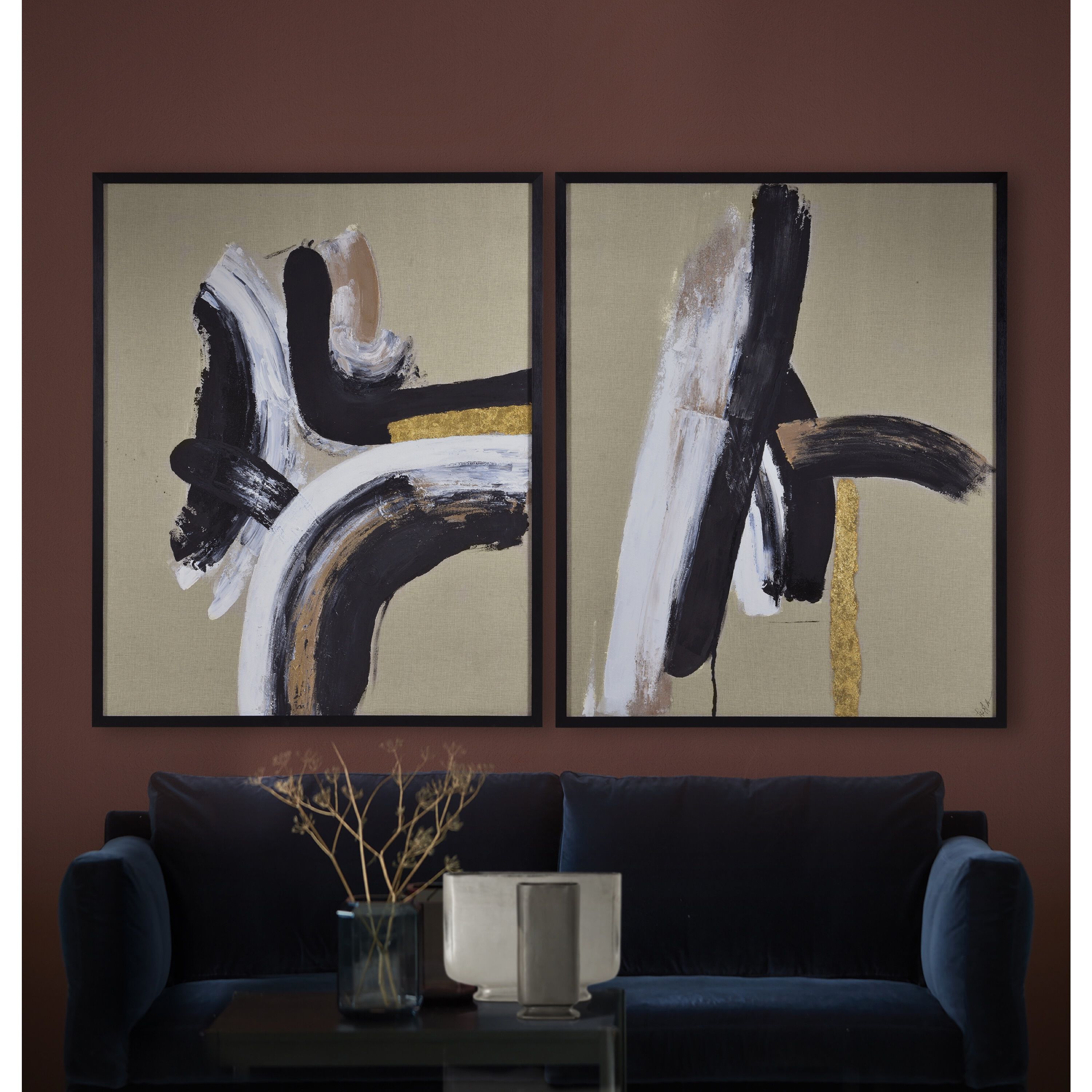 Ilya Black/Gold/White Canvas Art, 2 Piece