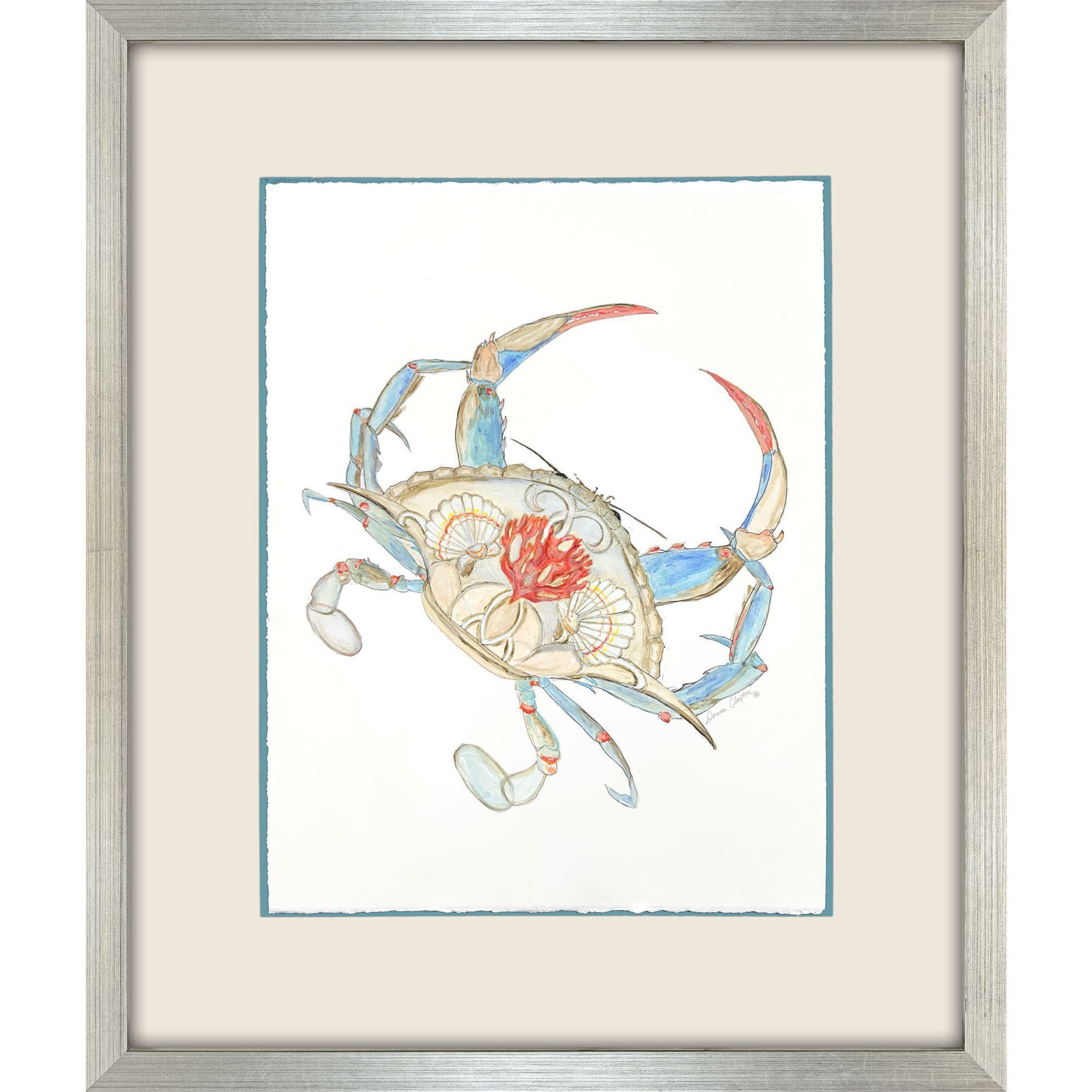 Crab Celebration Seahorse Celebration Orange and Beige and Blue and Multi Framed Art