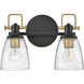 Easton 2 Light 14.5 inch Black with Heritage Brass Vanity Light Wall Light