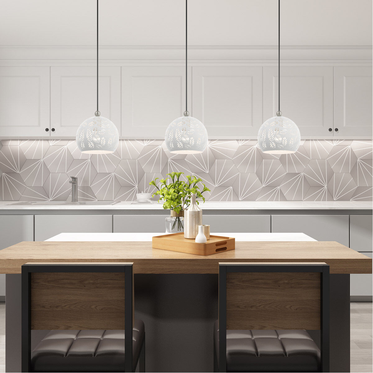 Chantily 1 Light 8 inch White with Brushed Nickel Accents Pendant Ceiling Light